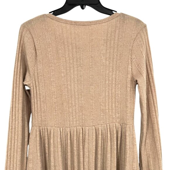 Lush Ribbed Henley A-Line Long Sleeve Dress Beige Irish Cream Size XS NWOT - Picture 4 of 10